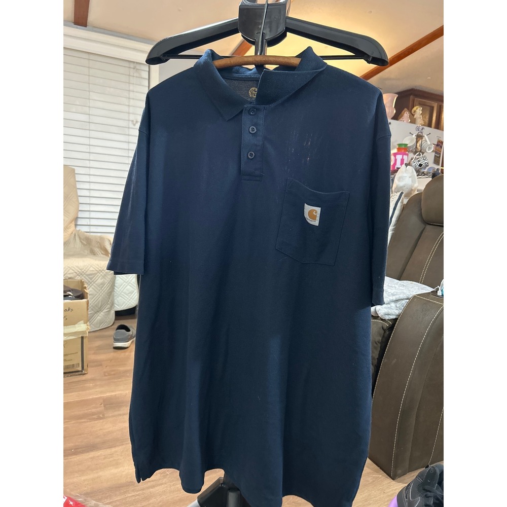 Carhartt Mens Navy Blue Short Sleeve Pocket Polo Shirt Workwear Size 2XL